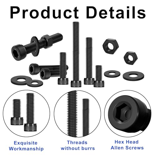 900 Pcs Hex Socket Head Cap Screws Assortment Kit, Small M2 M2.5 M3 Bolts and Nuts Washers Set, Internal Hex Drive Allen Head Machine Screws, Grade 12.9 Alloy Steel Black, Come with Hex Wrench