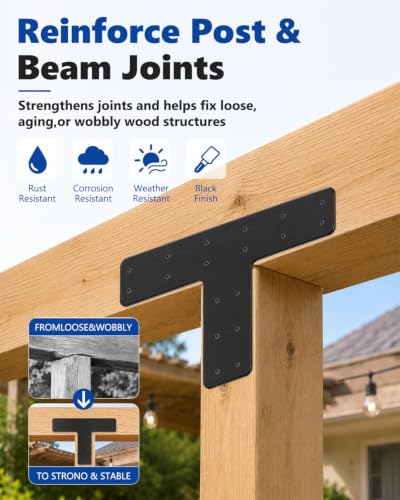 4 Pcs T Post Timber Brackets, 14" x 10" T Flat Mending Plate - style: 4 Pack T Shape(14×10)