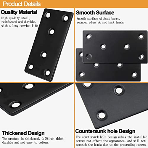 20Pack 4x2 Inch Black Flat Mending Plates Flat Bracket, Stainless Steel Mending Joining Plates Repair Fixing Bracket for Wood Furniture Fence - size: 100MM-Black