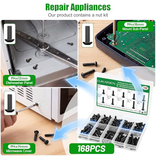168 Pcs M4 Phillips Pan Head Machine Screws Kit for Switch Boxes | 10 Metric Sizes (M4 x 6mm to 30mm), Carbon Steel Black Screws for Wall Socket Outlets & Faceplates, Clear Label Storage Box - size: 168Pcs M4*6/8/10/12/14/16/18/20/25/30mm-Pan