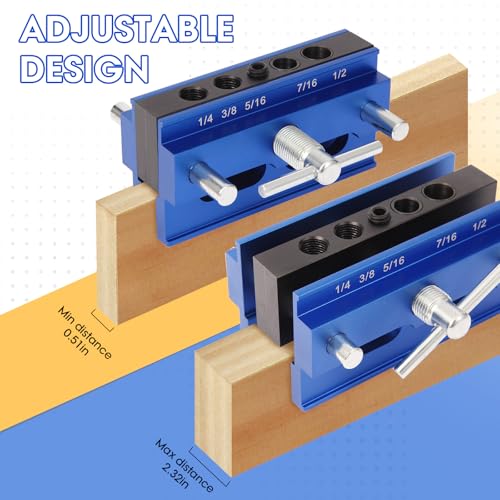 Kosmi Self Centering Dowel Jig Kit,Drill Guide Jig Block for Straight Holes with 6PCS Drill Bushings,High-quality aviation aluminum material - color: Blue