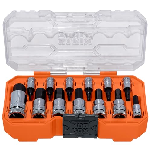 Klein Tools 65213HEX Knurled Hex Bit SAE Socket Set, 1/4, 3/8 and 1/2-Inch Drives, Premium Cr-V Steel, SAE Sizes 5/64 to 9/16-Inch, MODbox Case, 13-Piece - style: SAE