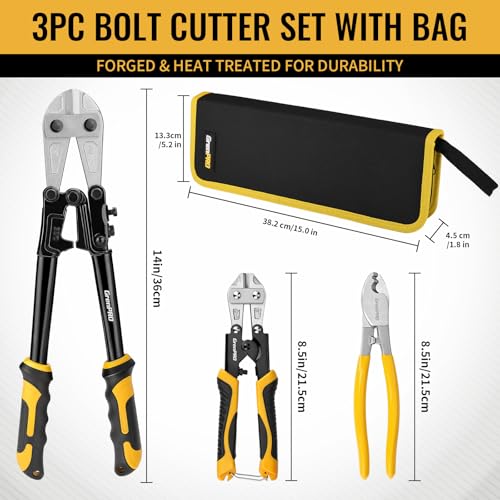 GRENPRO 3-Piece Bolt Cutter Pliers Set, 14", 8" Mini & 8" Wire Cable Cutters - style: 3-Piece Bolt Cutter Set