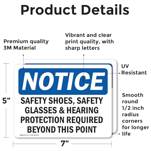(2 Pack) Safety Shoes Safety Glasses & Hearing Protection OSHA Notice Sign 7 Inch X 5 Inch Vinyl Label Decal Sticker Weather Resistant, UV Protected for Workplace, Business, and Construction Site, Made in the USA - size: 7 Inch X 5 Inch, style: Vinyl Deca