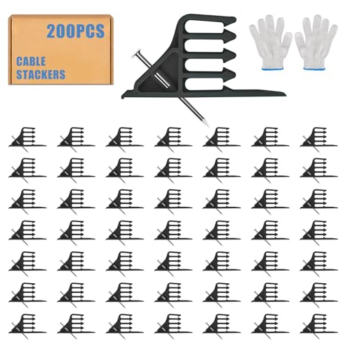 Cable Stackers 200 Pack, Multi-Cable Electrical Wire Clips with Steel Nails - color: Black