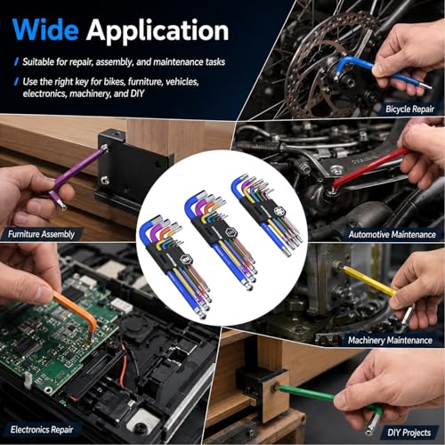 27 PCS Allen Key Set Torx SAE Metric Allen Wrenches Set Long Arm Ball End Hex Key Wrench Sets with T-Handle L-Hex Key Set Metric 1.5 to 10mm SAE 1/16 to 3/8″ Torx T10 to T50 - size: 27PCS Torx SAE Metric