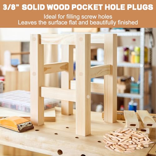 200 Pack Solid Wood Pocket Hole Plugs, Pocket Hole Jig Wood Plugs, Pine Wooden Hole Plugs Pocket Screw Jig Woodworking Tool