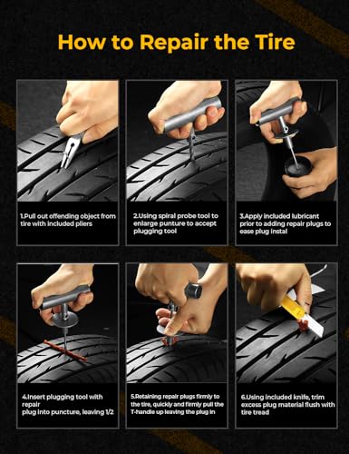 AUTOWN Flat Tire Repair Kit with Air Compressor, Professional Tire Plug Kit