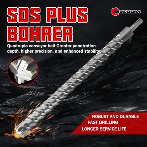 CSOOM SDS Plus Rotary Hammer Drill Bit 1"x18.11", Professional Concrete Drill Bit for Concrete, Brick, Stone and Cement Walls - size: 1"x18.11"