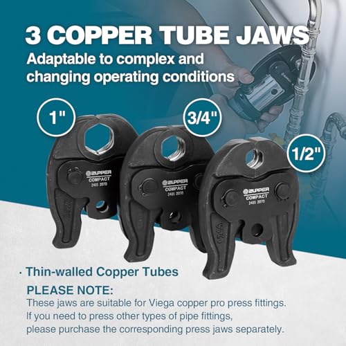 ZUPPER Compact Press Tool Kit for 1/2", 3/4", 1" Copper Pipes - style: PZ-2430 (kit with 3 VUS Copper Press Jaws 1/2", 3/4", 1")