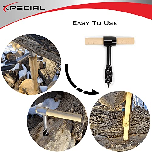 Survival Settlers Tool Set Bushcraft Hand Auger Wrench with Pocket Chainsaw, Bushcraft Gear and Equipment Scotch Eye Wood Drill Peg and Manual Hole Maker Multitool for Camping, Bushcrafting