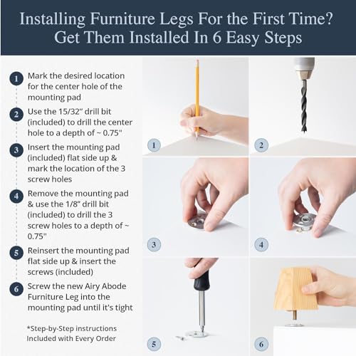 Airy Abode Premium Ash Wood Square Furniture Legs (Full Install Kit) - Pick Your Size and Color - color: Natural Ash Wood, size: 8 Inches