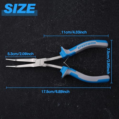 SPEEDWOX Long Reach Bent Needle Nose Pliers with Serrated Jaw Extra Long Nose Precision Wire Looping Pliers Needle Remover Pliers for Hard to Reach Narrow Spaces Jewelry Making Tools Fishing Tools - style: Curved needle nose pliers, serrated jaw