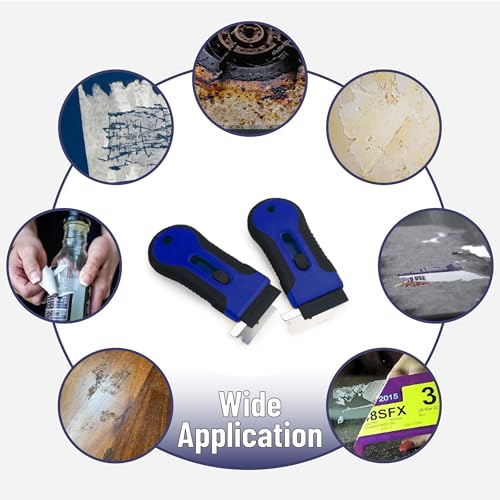 Bates- Razor Blade Scraper Tool, 2 Pack, 30 Extra Stainless Steel Blades, Anti-Slip Ergonomic Handle Design, Razor Scraper Set for Cleaning Window, Paint, Oven, Glass, Stove - color: Black & Blue