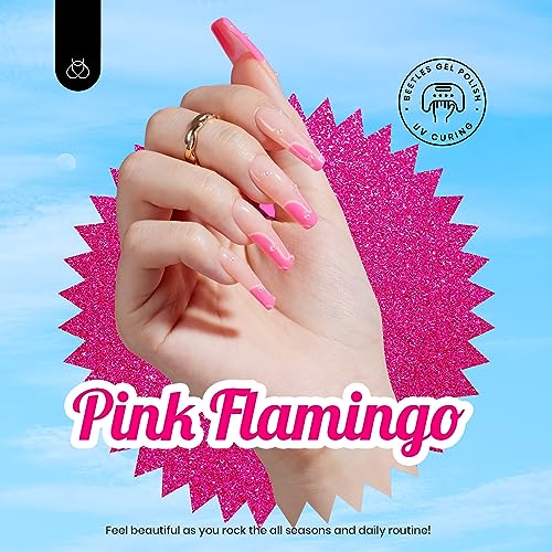 Beetles Hot Pink Gel Nail Polish Set, Rose Red Glitter Gel Polish - color: A - Hot Pink Rose Red | Pink Flamingo