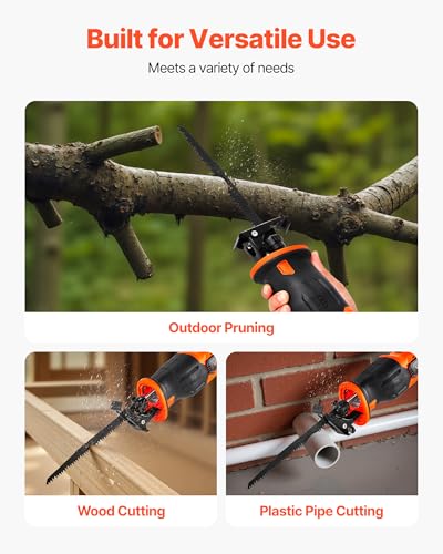 VEVOR 20V Brushless Reciprocating Saw, Cordless Reciprocating Saw with Battery, 3000 SPM Variable Speed, 1" Stroke Length Charger, 8 Blades, and Carrying Bag, for Wood, Metal and Plastic Cutting - size: 1-1/8 in-20V