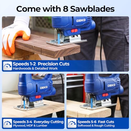 DEKO Electric Jigsaw Tool Power Jig Saws for Woodworking, Wood Cutter Hand Tool with 6 Variable Speed