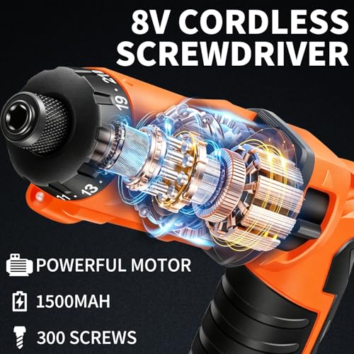 ENERTWIST 8V Cordless Screwdriver, 82 Accessory Kit, Max 10Nm 21+1 Cluth - style: 82PCS 8V ORANGE