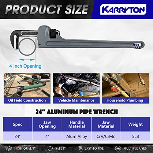 24 Inch Aluminum Pipe Wrench, 4"/100mm Adjustable Cr-Mo Jaw Opening Heavy Duty Straight Handle Plumbing Wrenches, Perfect Plumbers Tool Exceed GGG Standard - size: 24-IN, style: Straight