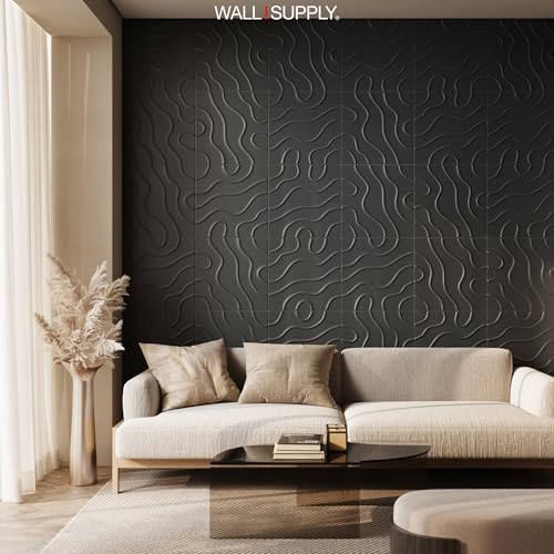 Wall!Supply 3D Flow Line Wall Panels, 12-Pack, Black - color: Black, style: Flow Line