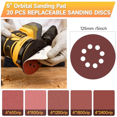 Cordless Random Orbital Sander Compatible with Dewalt 20V Battery