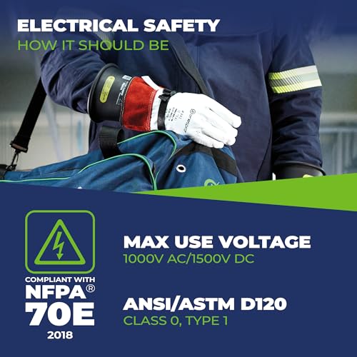 Enespro Class 0 Insulated Electrical Gloves Kit, 1000V AC/1500V DC, Size 9 - color: Red, size: Size 9