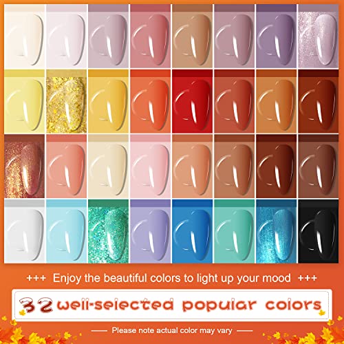 JODSONE 36 Pcs Gel Nail Polish Kit with U V Light of 32 Color Gel Polish Nail Collections Base and Top Glitter Coat Manicure Tools - color: KIT-08