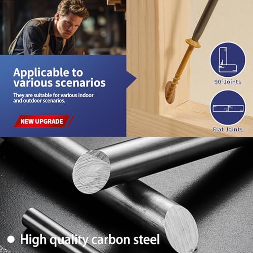Pocket Hole Screws #8 x 2-1/2" (206Pcs) 2lb. Carbon Steel, Tan, Washer Head, Coarse Thread, Square Drive,150MM Drive Bit Included - color: Tan, size: #8 x 2-1/2"