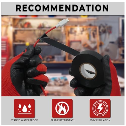 SWRT 6 Pack Black Electrical Tape Waterproof, 0.75 in x 66 FT High Temp Electric Tape Under 600V for All Weather - UV Protection - Flame Retardant - color: Black