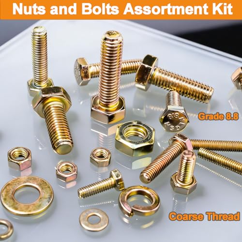 1460PCS Nuts and Bolts Assortment Kit - M4 M5 M6 M8 Grade 8.8 Bolts with Nuts & Washers - Heavy Duty Hex Head Bolts Assortment for Automotive Repair, Machinery, Furniture - Zinc Plated - size: 1460PCS M4 M5 M6 M8