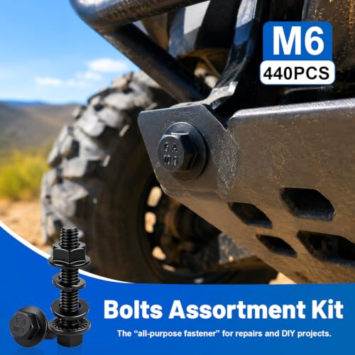 440PCS M6 Flange Bolt Assortment Kit with Nut Washer 10.9 Alloy Steel - size: G10.9 M6 440PCS