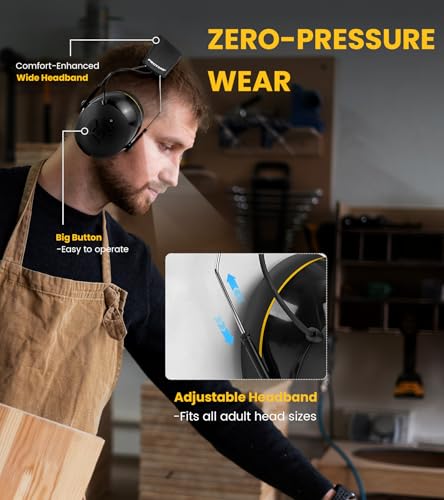 5.4 Bluetooth Hearing Protection Headphones 30dB, 48H Playtime Rechargeable - color: Black