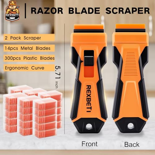REXBETI Razor Blade Scraper Tool, 2 Pack Windows, Glass Stovetop Scraper - style: Upgraded 2 Pack