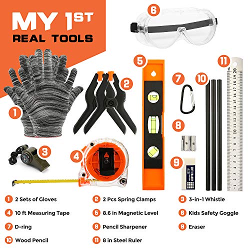 INCLY 18PCS Kids Tool Set with Reinforced Belt Adjustable Waist 20"-32"