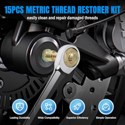Nilight 15PCS Metric Thread Chaser Set with Case Universal M6 M8 M10 M12 - size: 15PCS Metric
