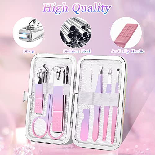 Aceoce Manicure Set Women Nail Clippers Professional Manicure Pedicure Kit Stainless Steel Nail Cutter Grooming Kit Personal Care Tool with Travel Case Gifts for Women Her Valentine's Day Mother's Day - color: Gradual Purple