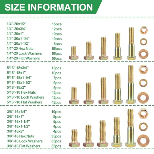 FOLIV 523PCS Grade 8 Bolts and Nuts Assortment Kit, Heavy Duty Nut and Bolt Assortment, 1/4-20 5/16-18 3/8-16 SAE Hex Bolts, Length from 1/2" to 1-1/2" - style: 523PCS 1/4-20 5/16-18 3/8-16