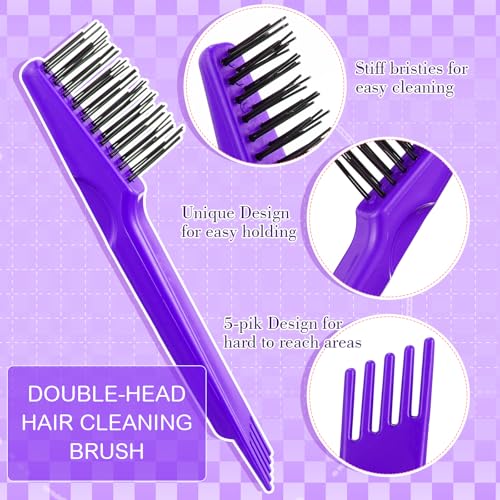 Boao 2Pack Hair Brush Cleaner,Purple,Wood Color,Polished Wooden Handle Rake - color: Purple, Wood Color, style: Polished Wooden Handle Rake