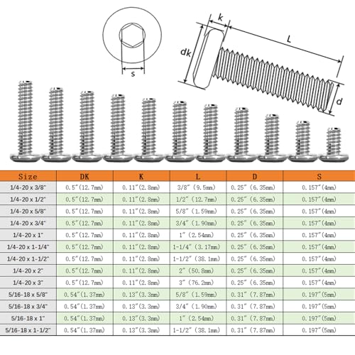 Metuja 1/4-20x1-1/2 Flat Head Hex Socket Cap Screws Bolts,304 Stainless Steel Fully Threaded Machine Screws with Hex Key (50PCS) Corrosion-Resistant for Furniture/Machinery - size: 1/4-20 x 1-1/2"