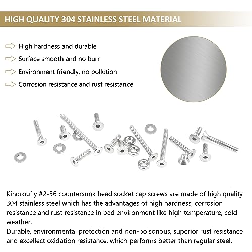 252 Pieces #2-56 x 3/16", 1/4", 5/16", 3/8", 1/2", 5/8", 3/4", 1", Countersunk Head Socket Cap Screws Nuts Washers Assortment Kit, 304 Stainless Steel, Fully Machine Thread - size: #2-56, style: Countersunk Head