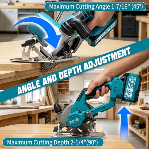 6" Cordless Circular Saw,7000RPM Power Handle Circle Saw with 2 x 6.0Ah Battery & 3 Blades,Brushless Sierra Circular Inalambrica,Cutting Depth 2-1/4"(90°),1-7/16" (45°),Cut Off Tool for Wood Metal PVC