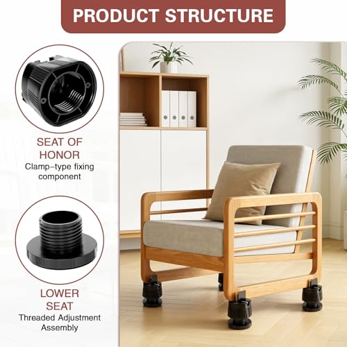 4 Pack Adjustable Furniture Risers 2.36" to 3.15", Heavy Duty Bed Risers with Clamp Design, Clamp-On Levelers for Chair Table Sofa Cabinet Legs, Furniture Height Extenders Leg Lifts (Black) - color: Black