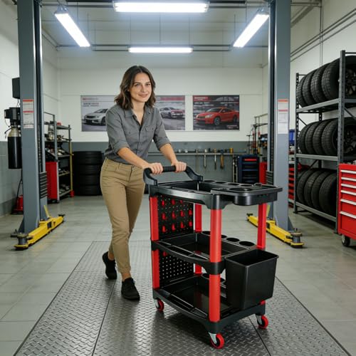 Auto Detailing Cart with Wheels, 3 Tier Rolling Detail Cart - color: Upgraded