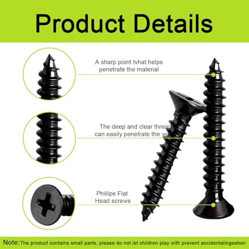 #4 Black Wood Screws Kit, 500pcs Flat Head Phillips Short Screw Set - color: M3-Black, size: 500PCS