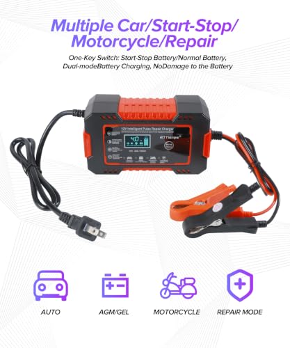 Car Battery Charger,Car Accessories Universal Portable 12V 6A Automatic Smart Battery Trickle Charger with LCD Display,Automotive Tool,Suitable for Most Cars,SUVs,MSedans,Trucks,Minivans (Red) - color: Red