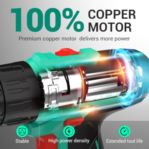 DCA Cordless Drill Set, 354 in-lbs Torque, 3/8" Keyless Chuck, Electric Power Drill with 2.0Ah Battery and Charger,18+1 Position,25-Piece 20V Drill Driver Kit, ADJZ2035AM - size: 2*Batteries