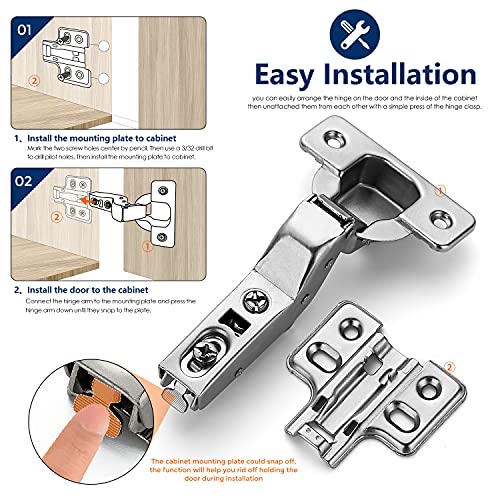 Ravinte European Kitchen Cabinet Hinges, Soft Close, Insert, 10 Pack | 5 Pairs, Satin Nickel, Cabinet Door Hinges, Adjustable Concealed Cabinet Cup Style, Heavy-Duty for Frameless Door - size: Insert
