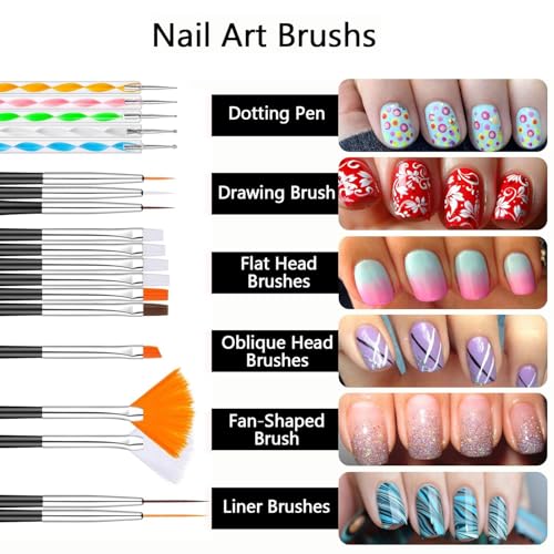 Nail Art Brush 22-Piece Set, 2-Way Acrylic Silicone Engraving Pen Dotting Pen Tools Nail Art Kit, Resin Nail Art Palette, For Nail Art DIY Home Salon Makeup Display Board (Blue) - color: blue
