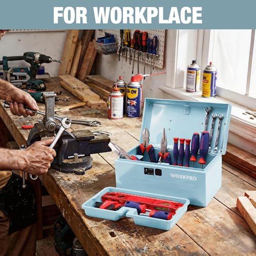WORKPRO 10.8" Mini Metal Tool Box with Removable Tray - color: Macaron Blue