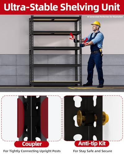 PrimeZone 5-Tier Garage Storage Shelves, Adjustable Metal Shelving, Black - size: 35.5"W x 12"D x 72"H